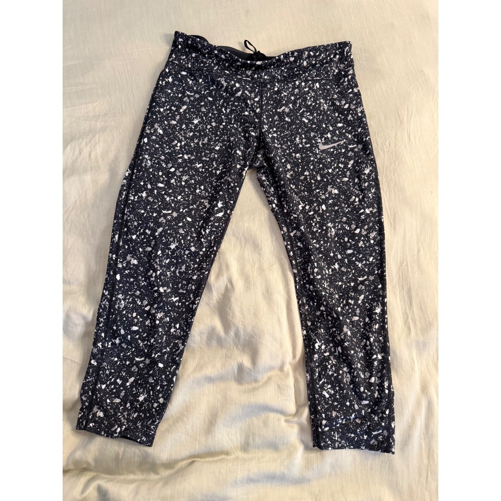 Nike Dri-Fit‎ Women's Running pants L Black White Speckle High-Rise Leggings